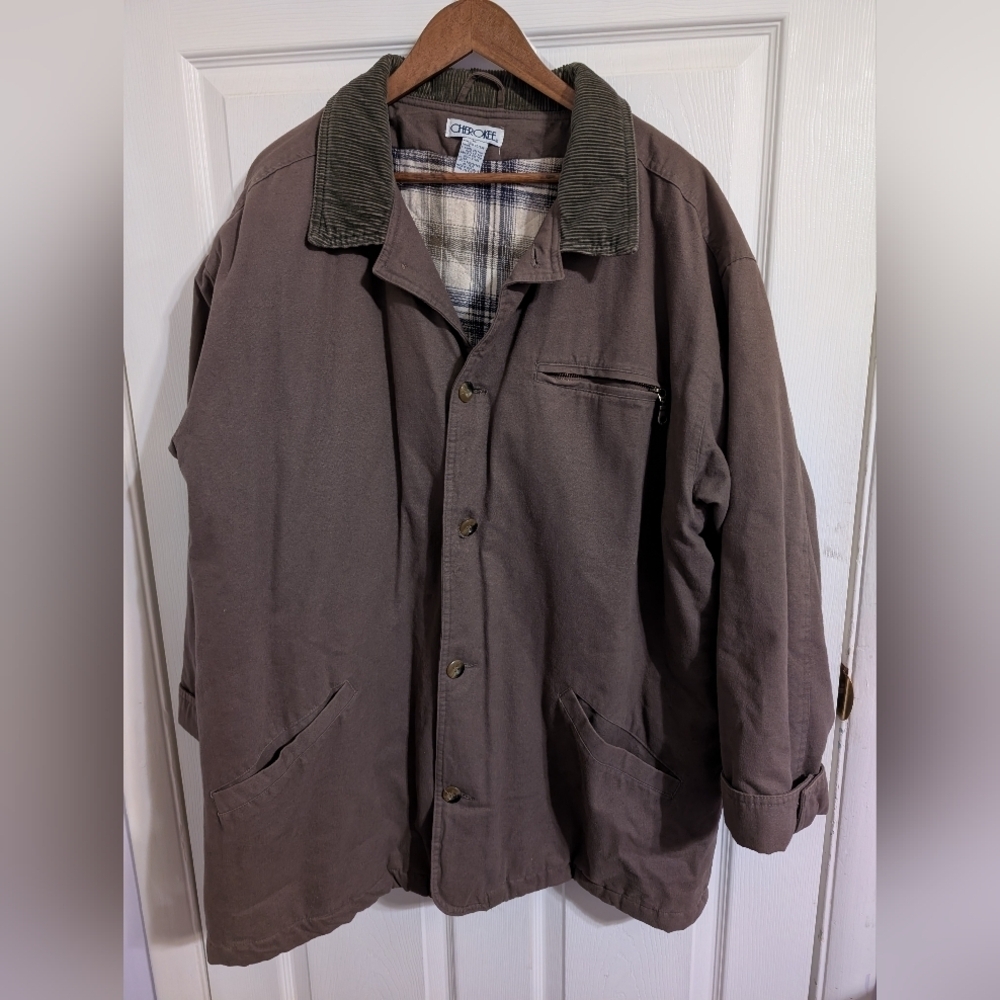 Cherokee Vintage Mens Jacket 90s Trucker Chore Barn Gray Flannel Lined XL